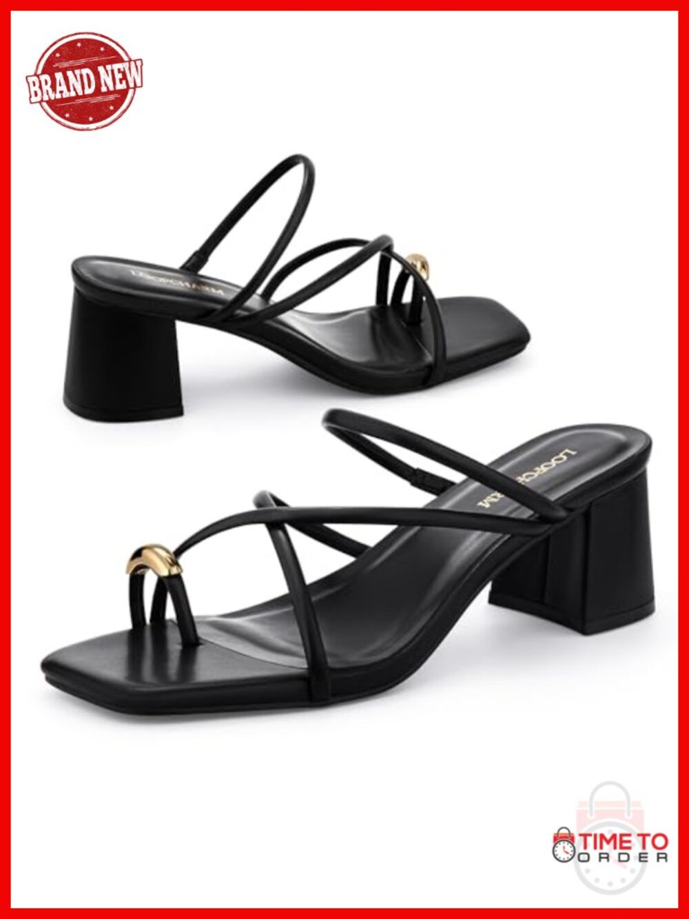 Faux Leather Strappy Block Heel Mules Square Toe Heeled Sandals